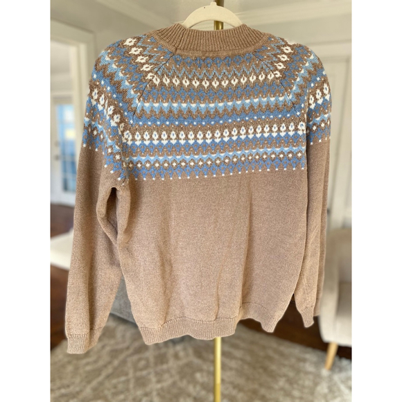 Alfred Dunner Fair Isle Sweater Camel Cozy Winter Knit Old Money Quiet Luxury M - Picture 3 of 5